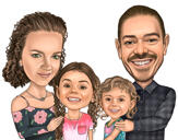 Caricature colorée de famille de 4 personnes