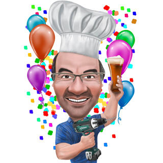 Chef Birthday Caricature Gift in Colored Style from Photo