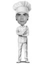 Celotělový šéfkuchař kreslený černobílý