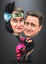 Karikatur eines glücklichen Paares mit schwarzem Hintergrund vom Foto