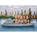 Dessin de caricature d'un groupe sur un yacht