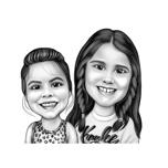 2 Töchter Schwarz-Weiß-Zeichnung