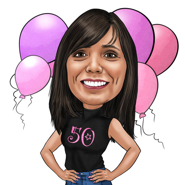 Retrato personalizado de aniversário de 50 anos em estilo cartoon