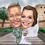 Caricatura exagerada de casamento de casal