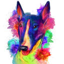 Bullterrierhundkarikatyr i pastellfärgad akvarellstil handritad från foton