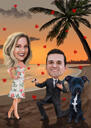 Couple Cartoon Portrait with Fireworks