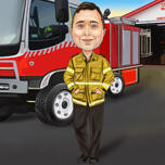 Brandweerman met brandweerwagen