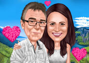 Summer Time Vacation Couple Caricature