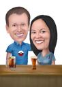 Caricatura di coppia che beve birra in stile colorato da foto