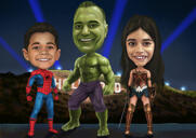 Caricature de super-héros de la famille Big Head à partir de photos