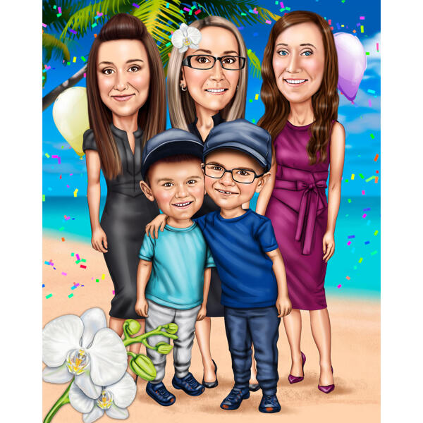 Familj på semester karikatyr