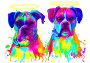 Portrait commémoratif de deux chiens dans un style aquarelle avec halo