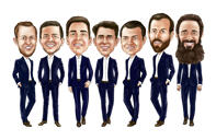 Caricatura de cuerpo entero de un grupo de padrinos de boda