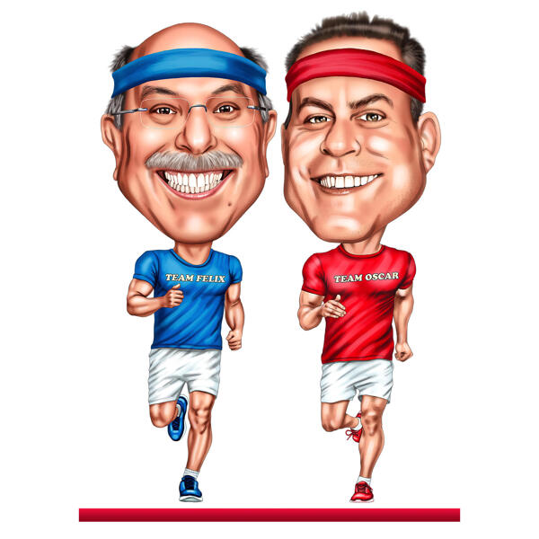 Two Persons Jogging Exaggerated Style