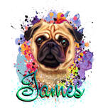 Pug Drawing with Name in Watercolor