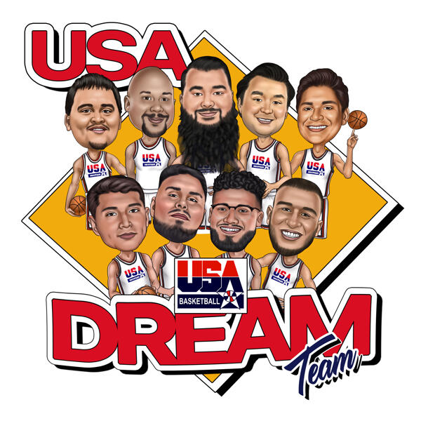 Karikatura mládenců z týmu snů USA