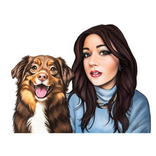 One Person and Pet Portrait Caricature from Photos in Colored Style