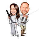 Karikaturzeichnung von Prinzessin Leia und Luke