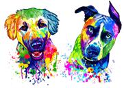 كلبان في الرأس والكتفين باستيل لوحة مائية بأسلوب الرسم من الصور
