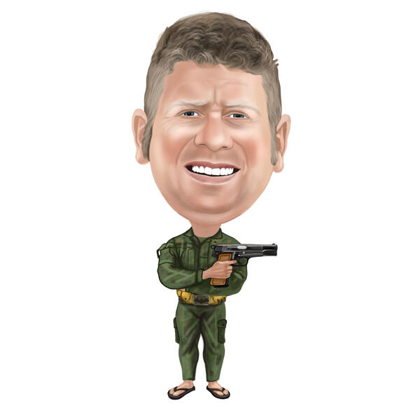Soldat mit Pistole farbige Karikatur