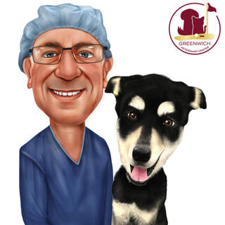 Vet with Pet Caricature for Custom Veterinary Gift
