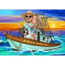 Couple on Sailboat Caricature from Photos
