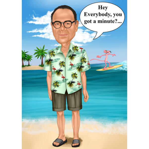 Funny Employee Caricature on Vacation
