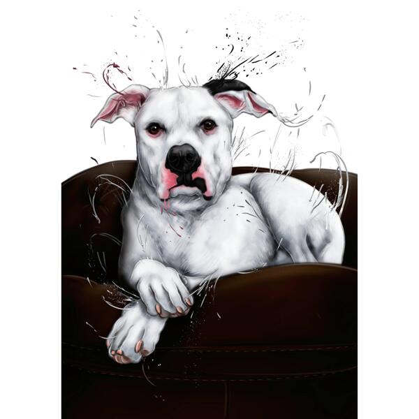Dog on Couch Caricature Portrait from Photo in Natural Watercolor Style