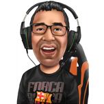 Caricatura personalizada de jugador en auriculares para juegos de Photo