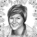 Portrait de femme dessiné à la main en noir et blanc