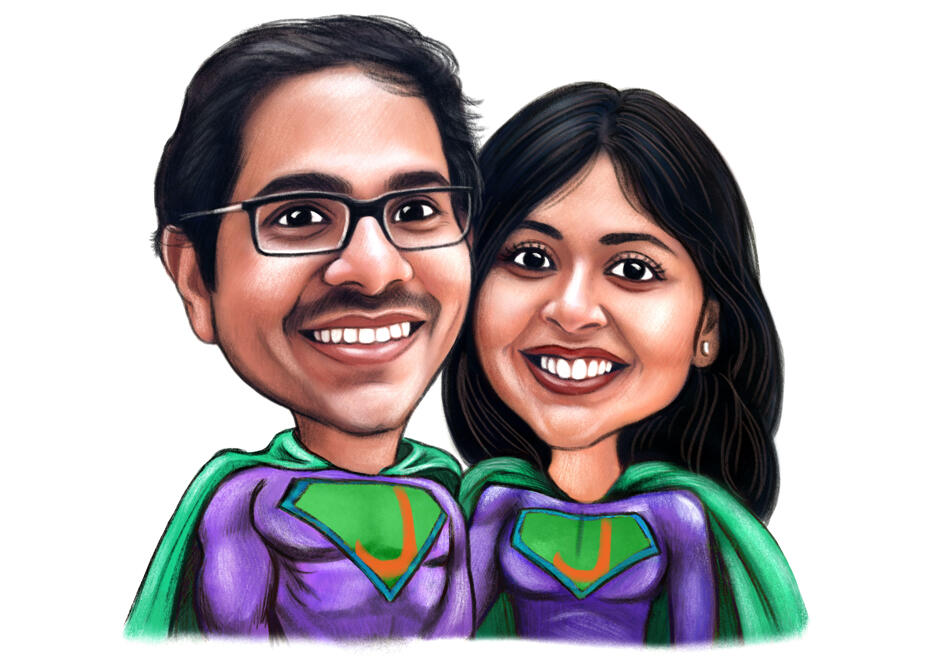 Superheroes Couple Caricature