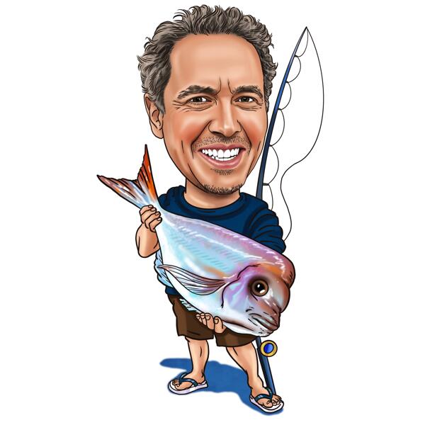 Caricatura de pesca de fotos: colorido, corpo inteiro