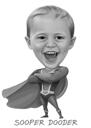 Superhero Kid Caricature in Full Body Monochrome Style Custom Drawn from Photos