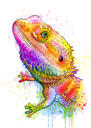 Hagediskameleons reptielenkarikatuur in aquarelstijl van foto
