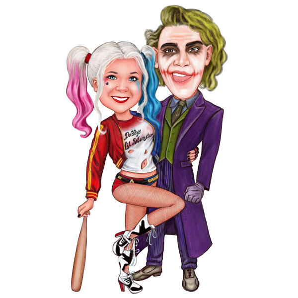 Caricatura personalizada de casal Coringa e Harley Quinn