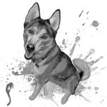 Husky Dog Full Body Grafit Akvarell Stil