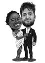 Pregnant Couple Caricature in Black and White Style from Photos