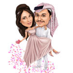 كاريكاتير زوجين رومانسيين: يمسكان بأيدي بعضهما