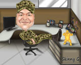 Ben på skrivbordet - Militär kontorsskrivbordsteckning