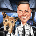 Piloot met hondkarikatuur uit foto's