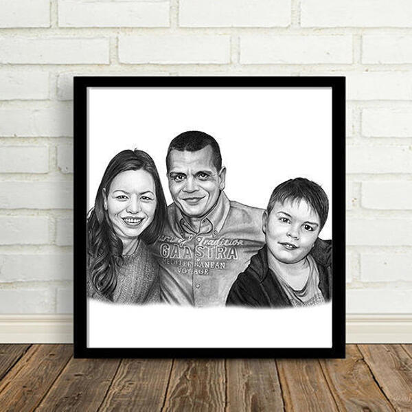 Vecāki ar bērna portretu no fotoattēliem kā drukāts plakāts