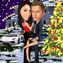 Christmas Couple Caricature with Winter Background
