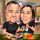 Cooking Caricature of Two Person Hand Drawn in Colored Style with Custom Background