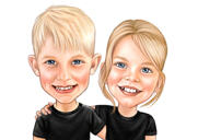 Portrait de dessin animé de bébé garçon et fille dans le style de couleur à partir de photos