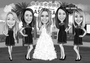 Bridesmaids Caricature Gift from Photos:  Black and White Style