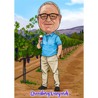 Person Wine Lover Cartoon Portrait on Vineyard Estate Background