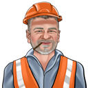 Būvfirmas darbinieku karikatūra krāsainā stilā