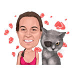 Besitzer mit Piratenkatze Farbige Karikatur mit Herzhintergrund