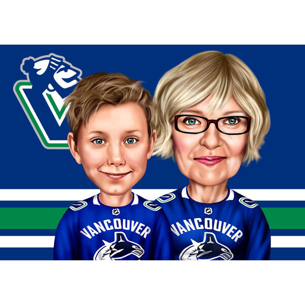 Grandmother and Grandson in Hockey Uniforms