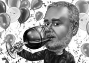 Kohandatud veinikinkide koomiksipilt fotolt käsitsi joonistatud inimesest